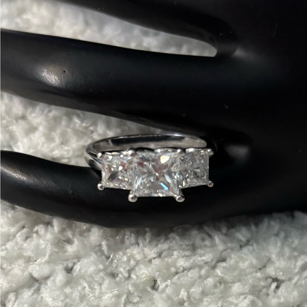 Diamonique Three-Stone Clear Cubic Zirconia Ring in Silver Tone 8 - Picture 2 of 8